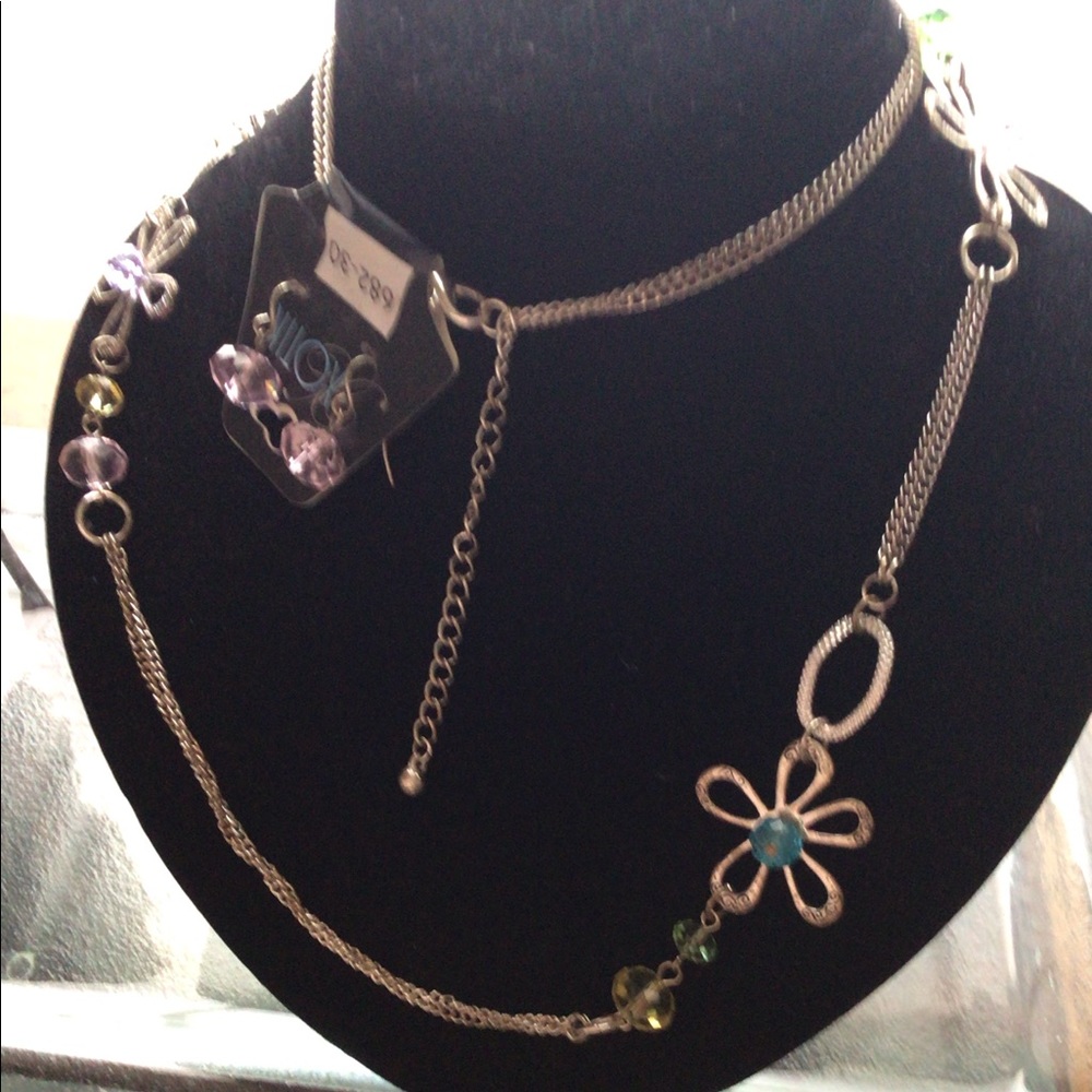 NWT Silver with colored stones earrings & necklace set